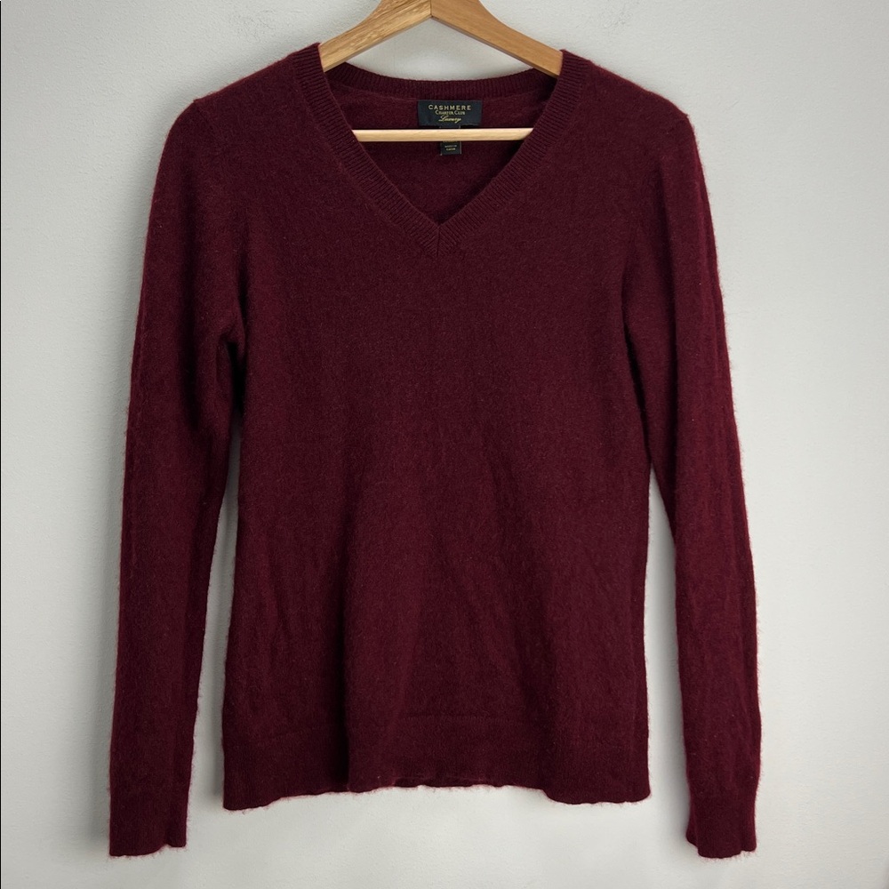 Charter Club Luxury Cashmere V Neck Sweater Burgundy Womens Medium Old Money